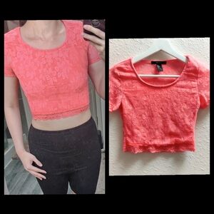 F21-Floral lace crop top